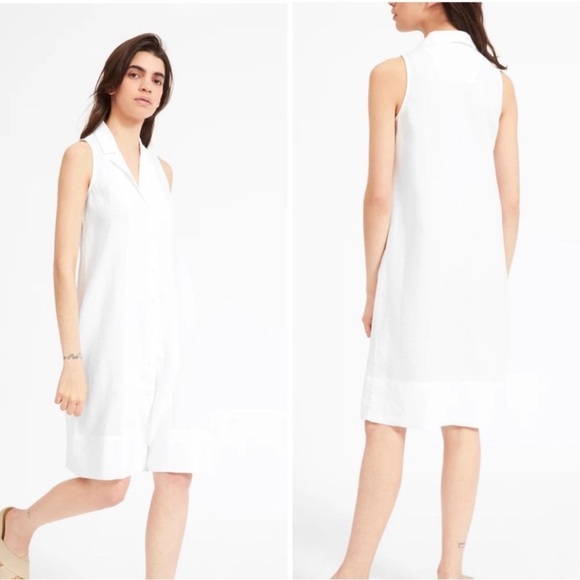 NWT Everlane The Sleeveless 100% Linen V Neck  Button Front Shirt Dress Size 4 - Picture 2 of 12